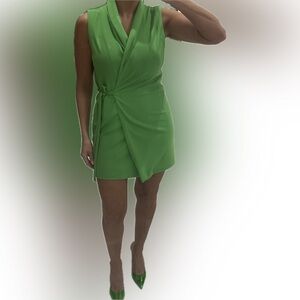 Zara Lime Green Sleeveless Wrap Mini Dress